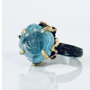 Adorable Natural Carved Aquamarine Rose Shape Ring in 925 Silver
